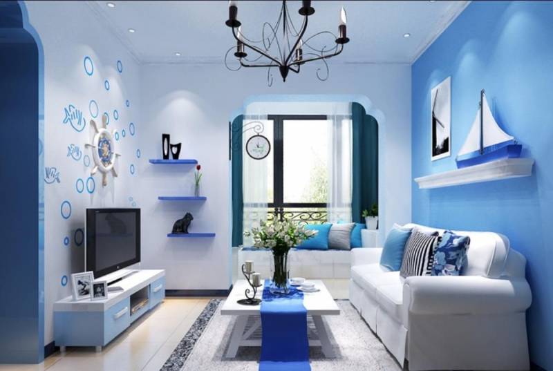 ruang keluarga warna biru